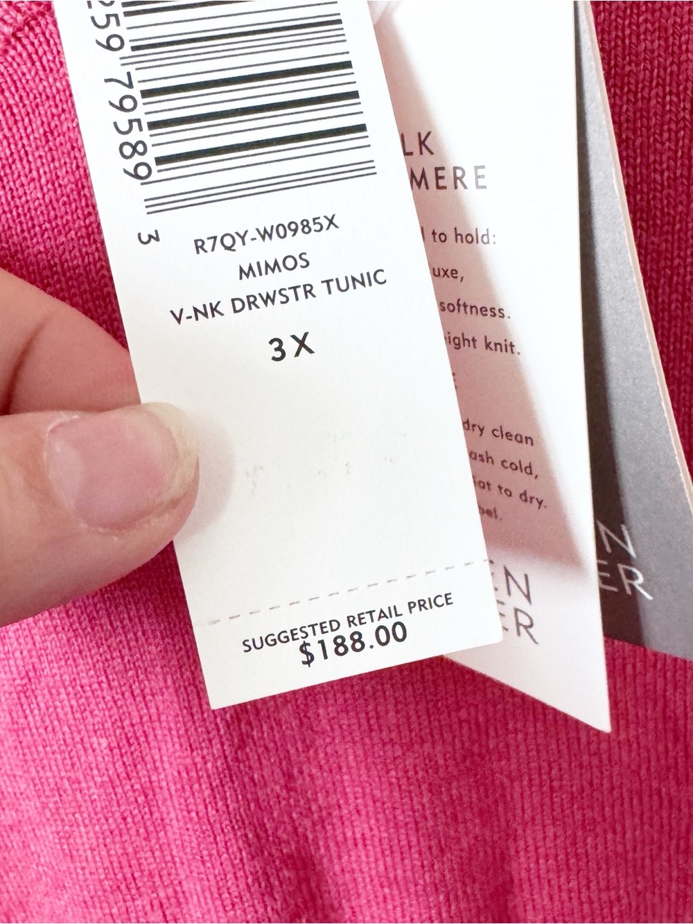 Eileen Fisher Mimos Pink V-Neck Silk and Linen Drawstring Tunic - Picture 5 of 11